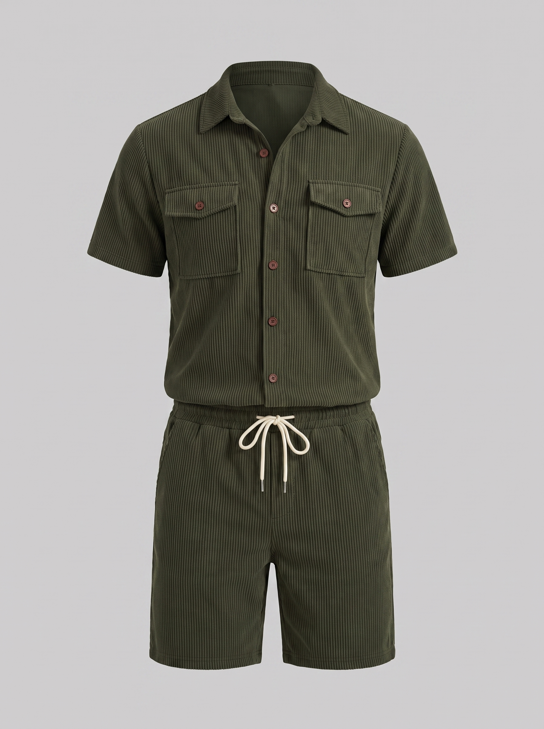 Shirt Shorts Set Heren Ribgebreide Streep Casual