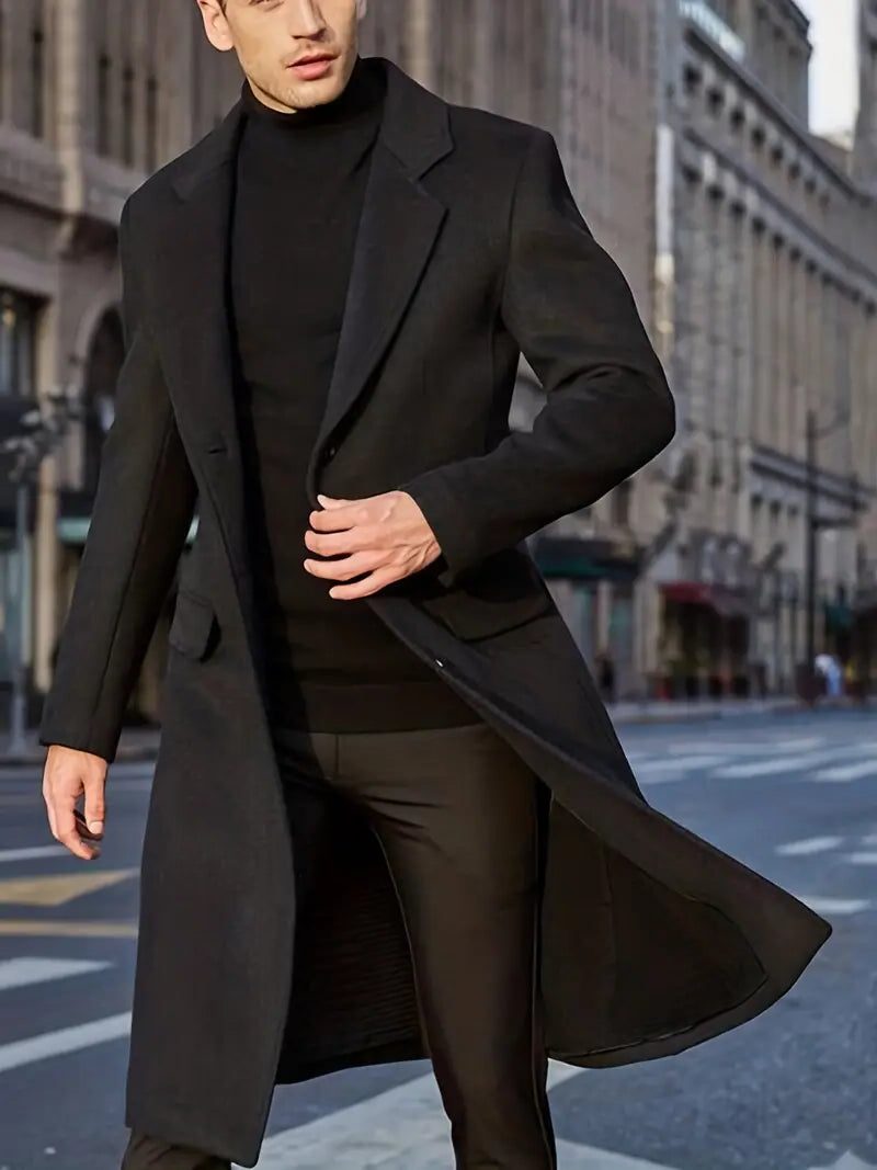 Men's Slim Fit Trench Coat with Notch Lapel