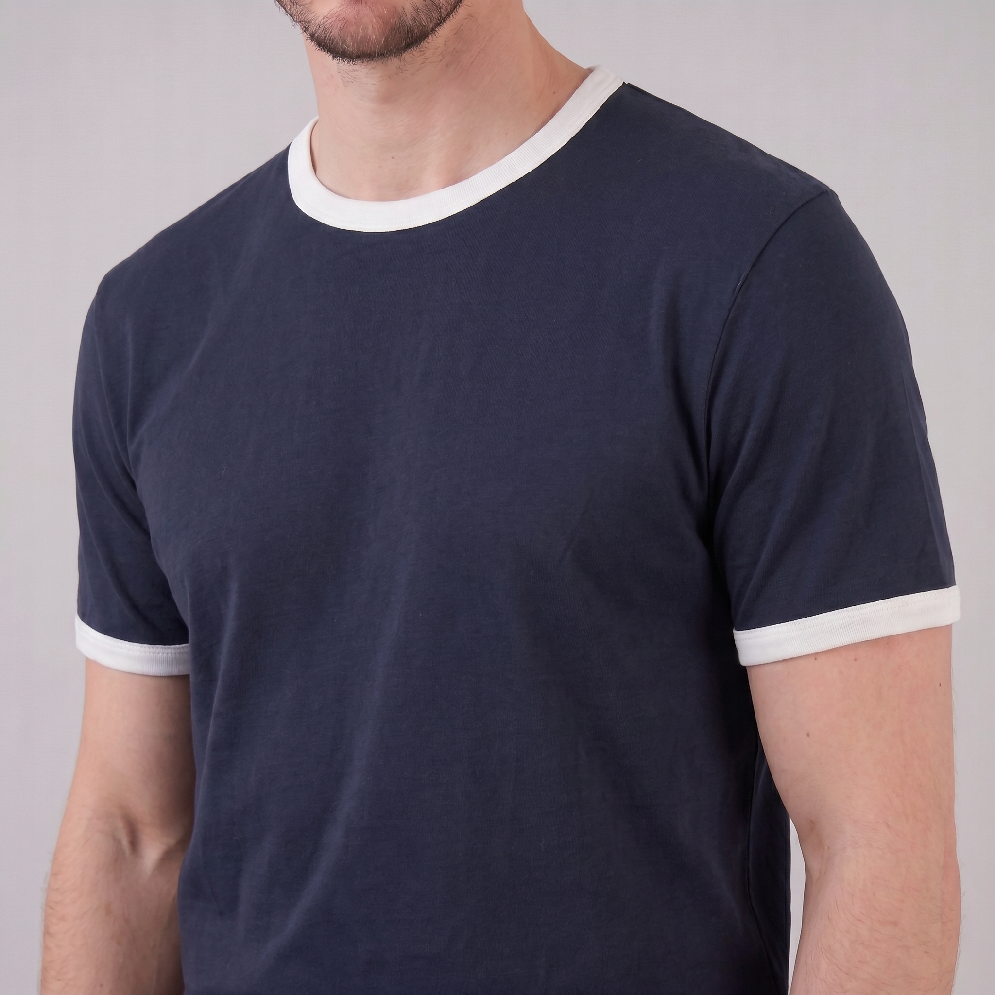 Smart Casual T-Shirt Men's Contrast Trim Crew Neck