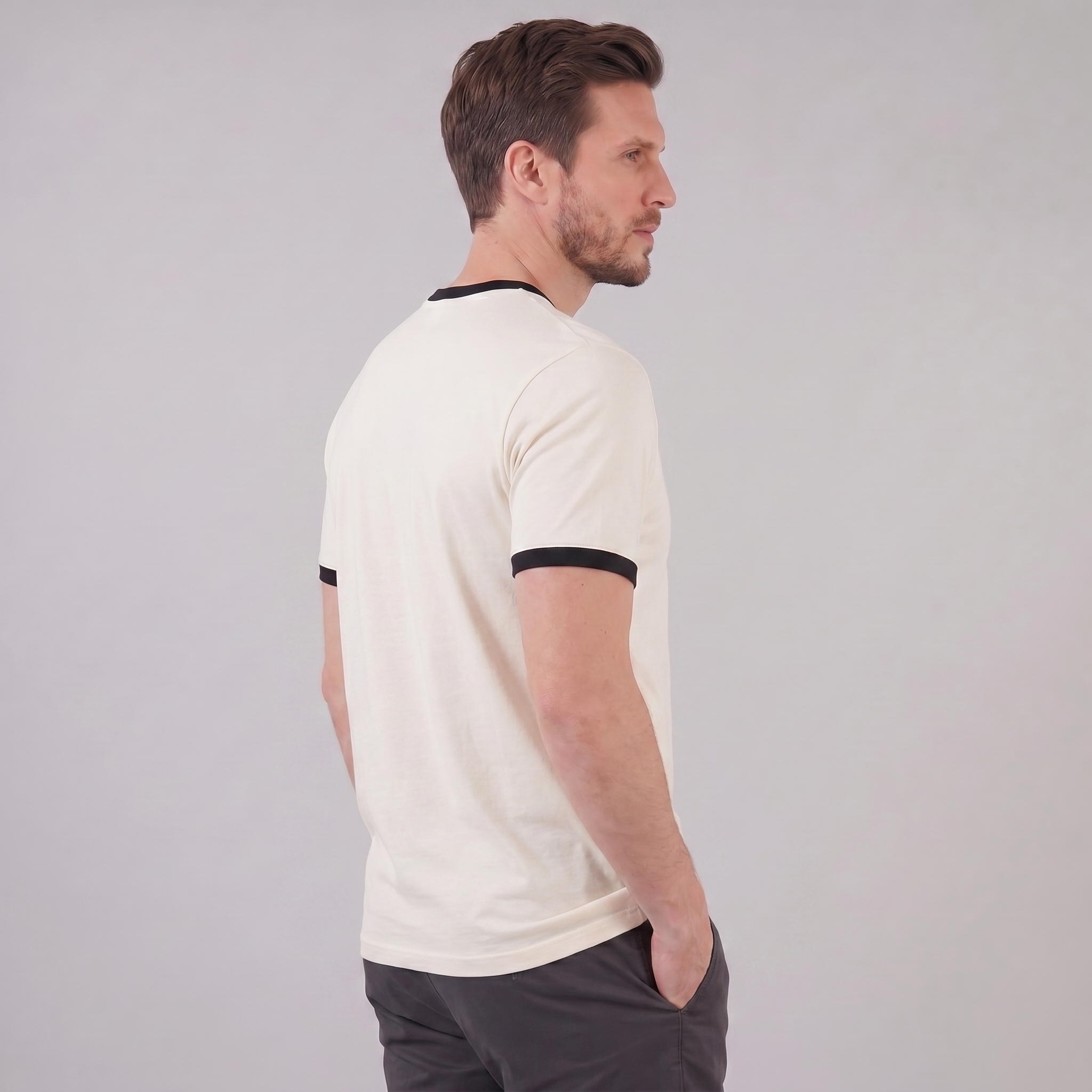 Smart Casual T-Shirt Men's Contrast Trim Crew Neck