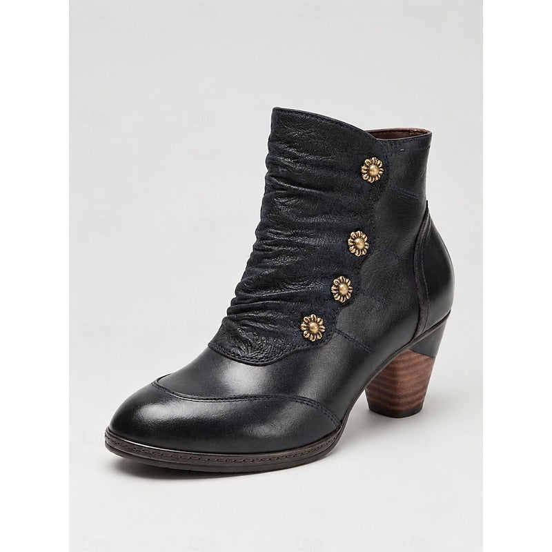 Maisie | Ruched Ankle Boots with Button Detail and Heels