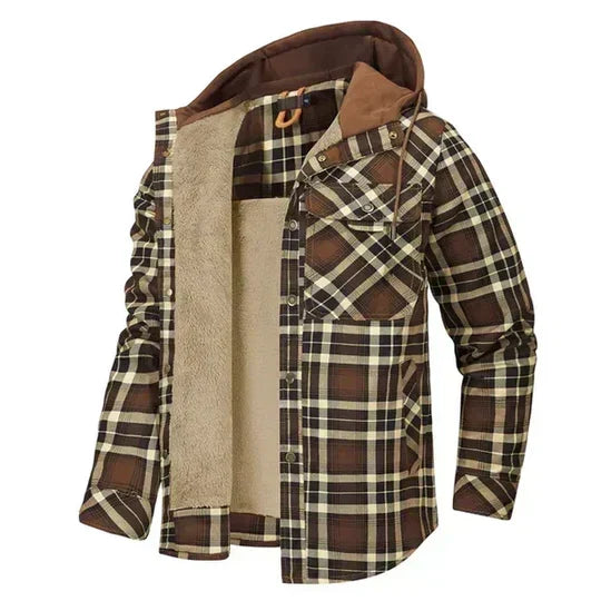 Men's Hooded Overshirt with Check Pattern