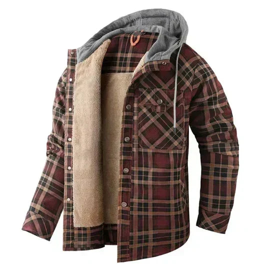 Men's Hooded Overshirt with Check Pattern