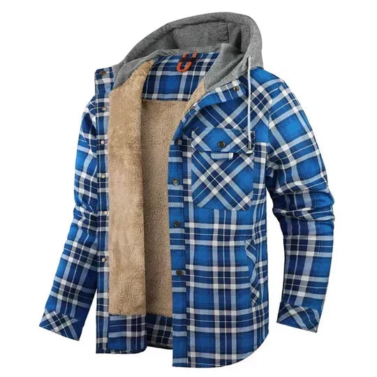 Men's Hooded Overshirt with Check Pattern