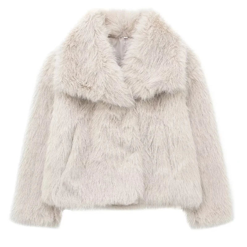 Faux Fur Coat for Women with Notched Collar