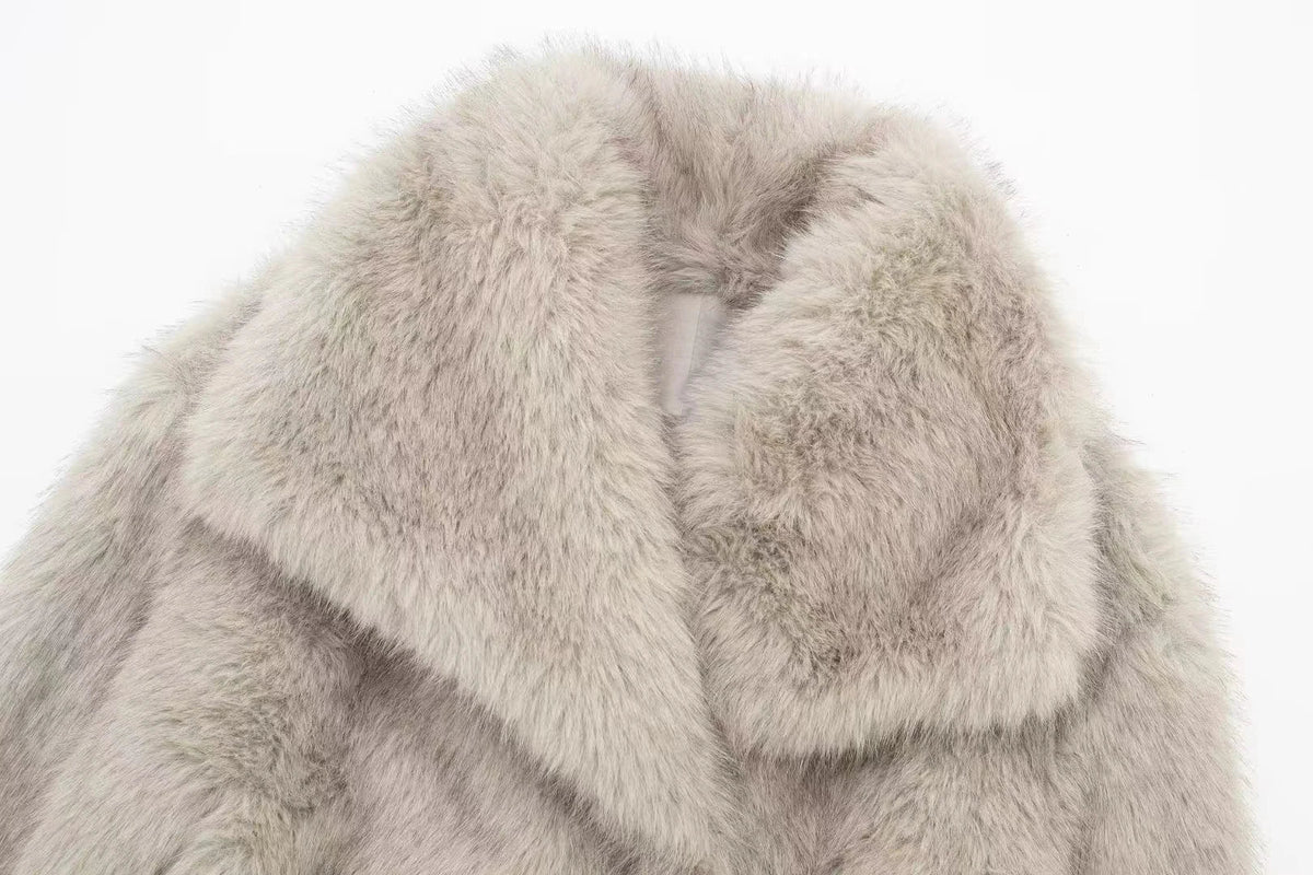 Faux Fur Coat for Women with Notched Collar