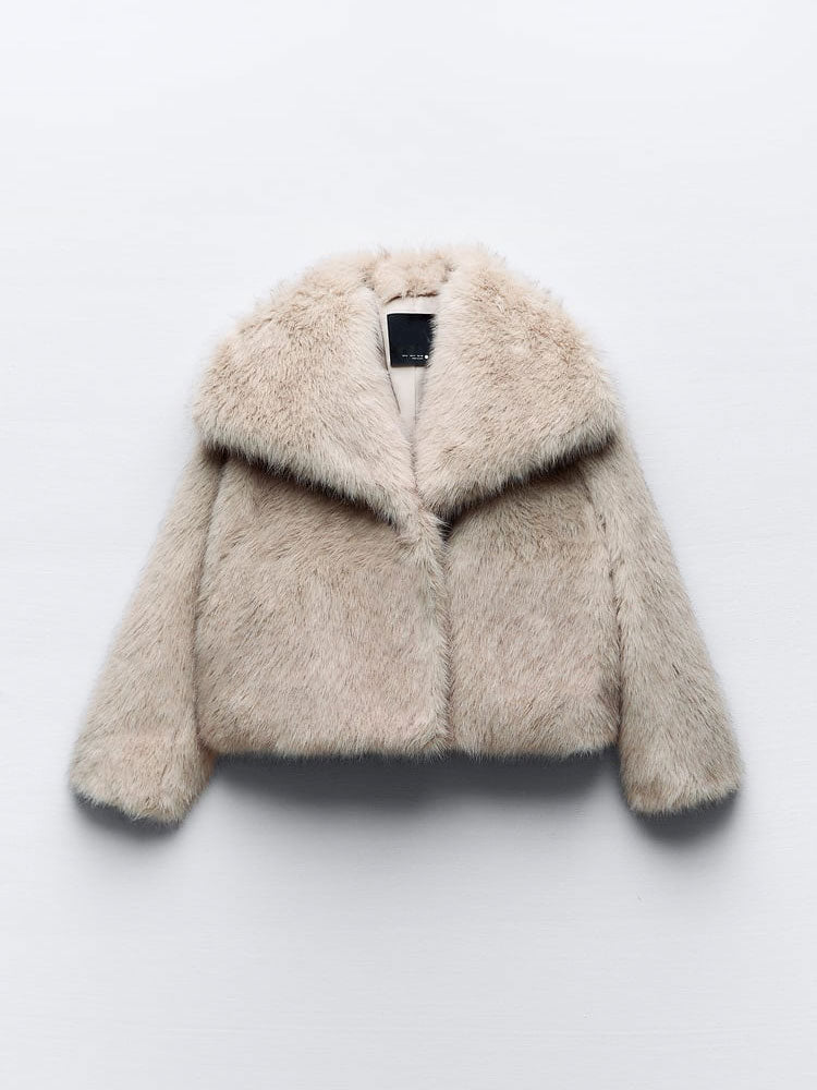 Faux Fur Coat for Women with Notched Collar