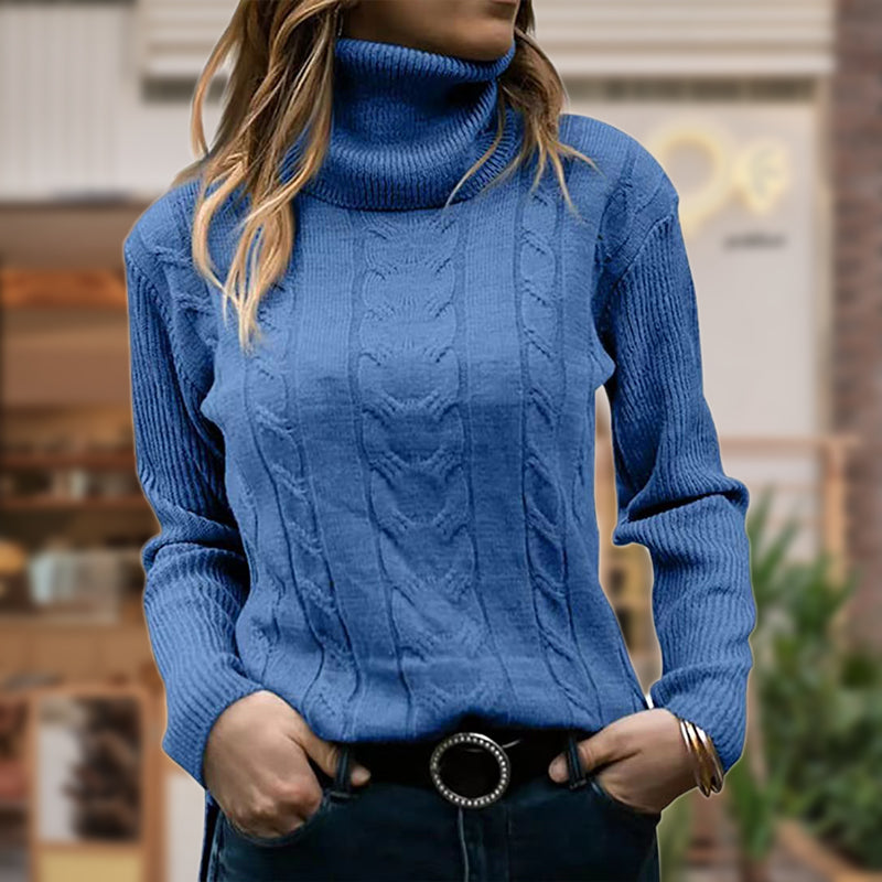 Women's Roll Neck Sweater | Cable Knit Design with Ribbed Cuffs