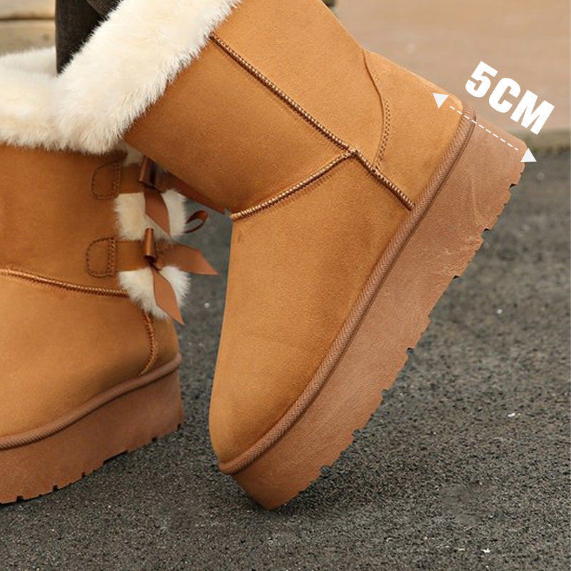 Women's Cozy Fur-Lined Boots with Stylish Bow Accents
