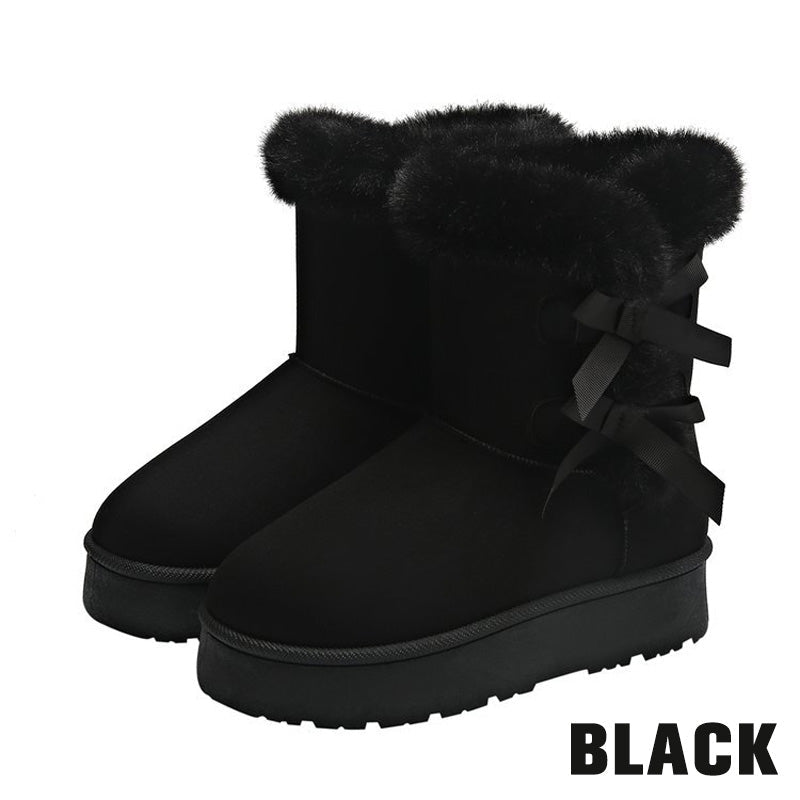 Women's Cozy Fur-Lined Boots with Stylish Bow Accents