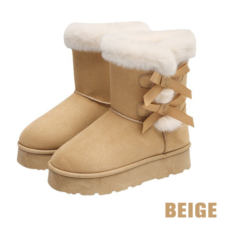 Women's Cozy Fur-Lined Boots with Stylish Bow Accents