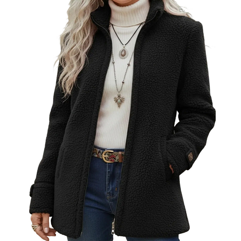 High-Collar Zip-Up Sherpa Jacket for Women