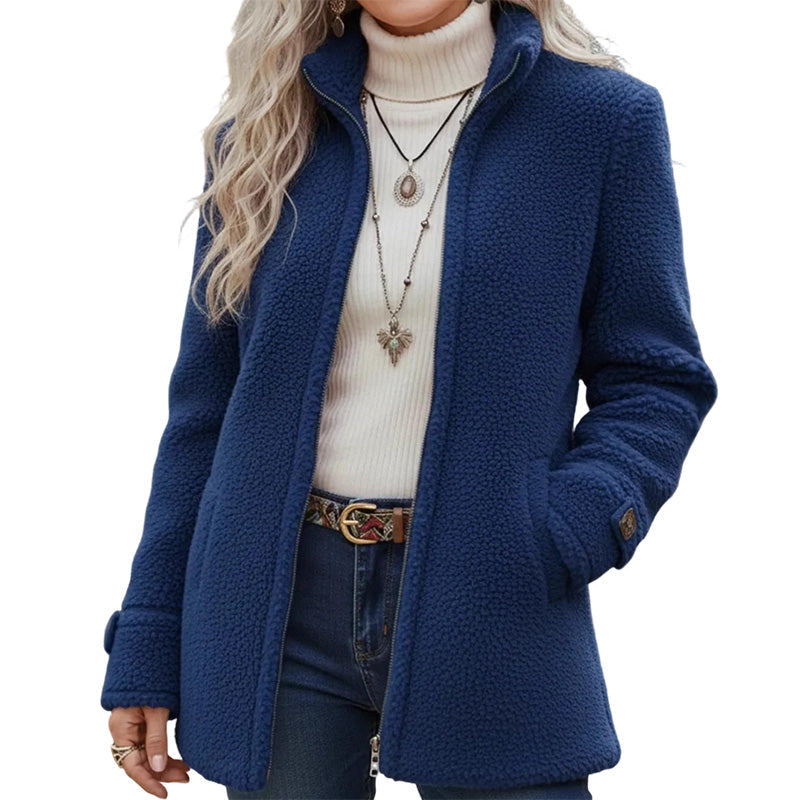 High-Collar Zip-Up Sherpa Jacket for Women
