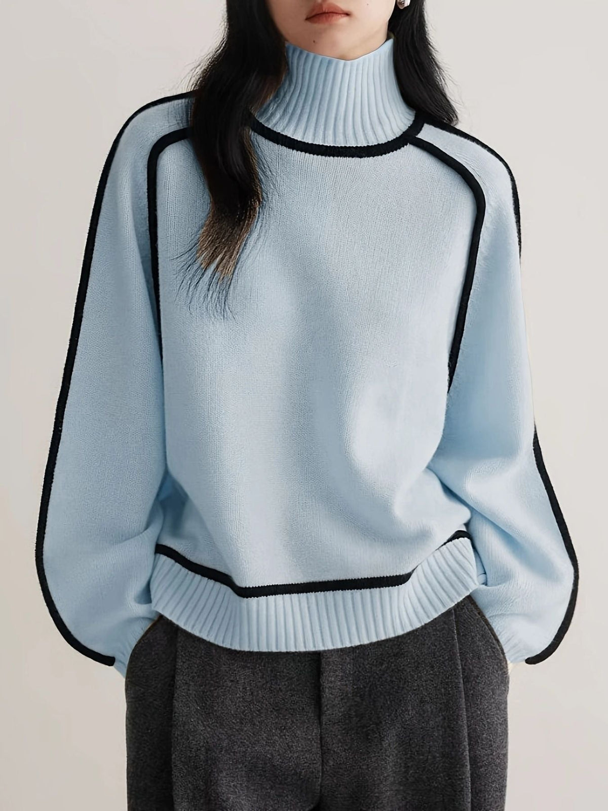 Stylish Ladies' Jumper with Roll Neck and Contrast Details