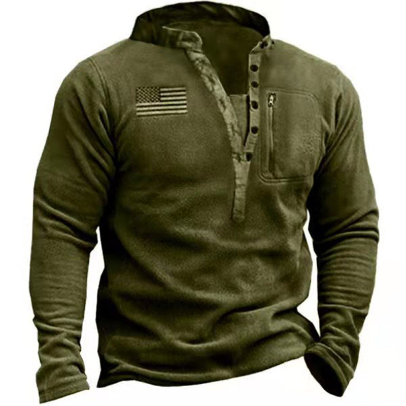 Men's Camouflage Detail Nano Fleece Thermal Henley Hoodie with Zip Chest Pocket