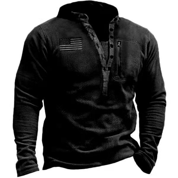 Men's Camouflage Detail Nano Fleece Thermal Henley Hoodie with Zip Chest Pocket