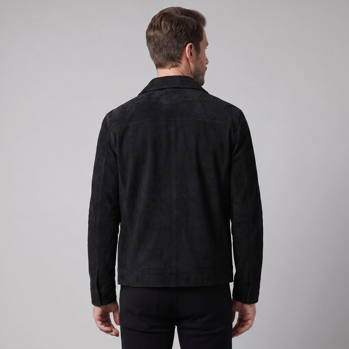 Men's Suede Overshirt with Zip Closure and Stand-Up Collar