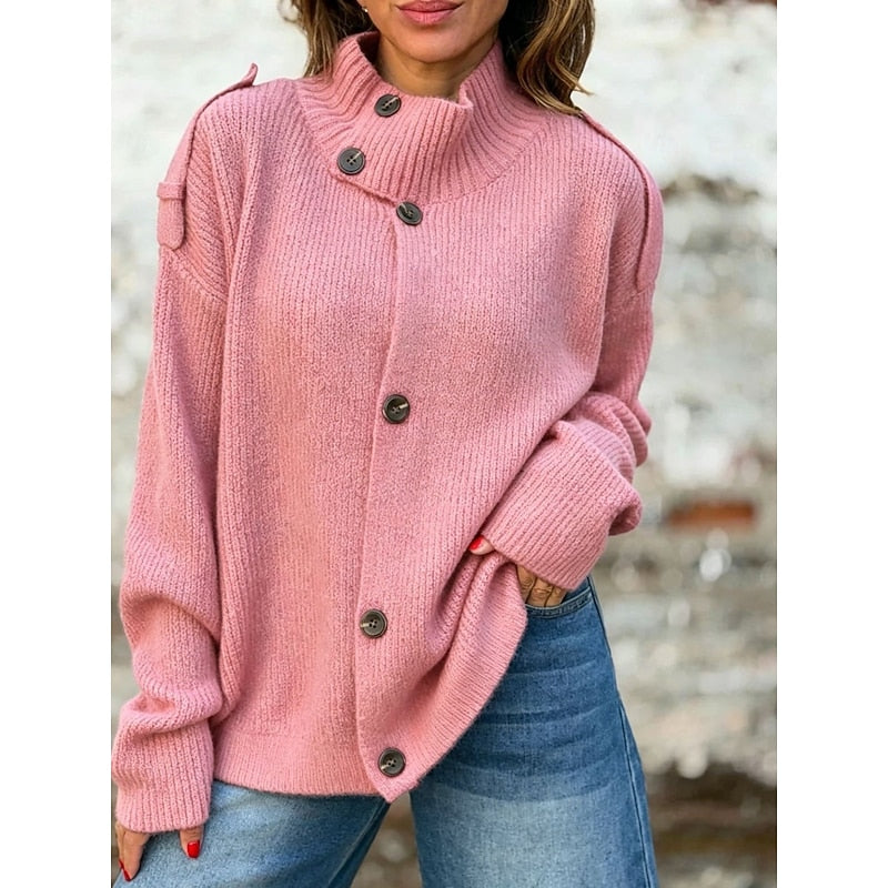 Isla | Stand Collar Cardigan with Button Front