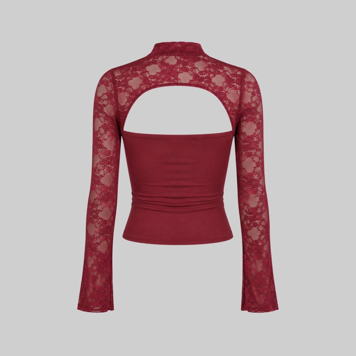 Top Ladies Lace Cutout Mock Neck Flared Sleeves