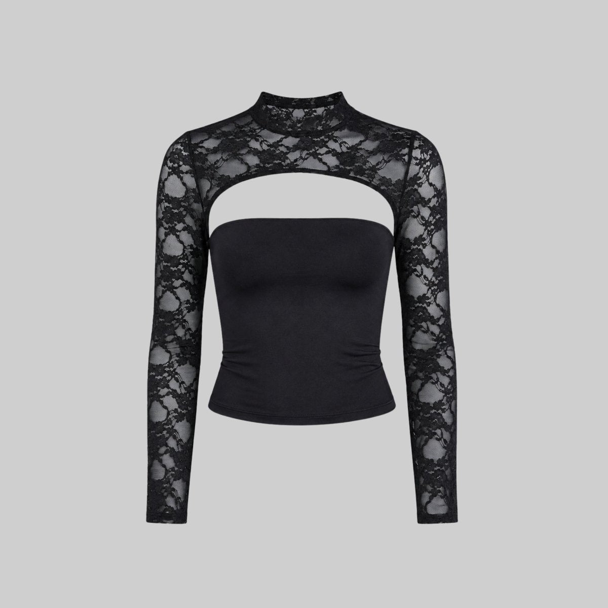 Top Ladies Lace Cutout Mock Neck Flared Sleeves