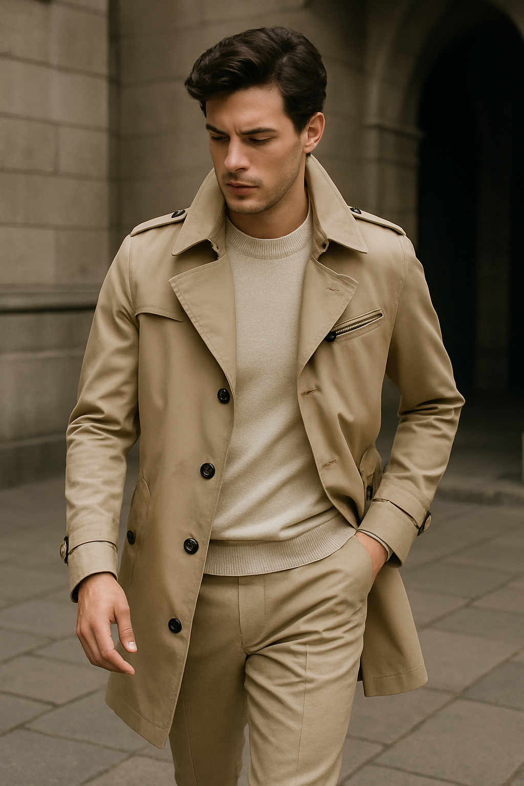 Elegant Men's Trench Coat with Structured Design | Comfort Meets Style