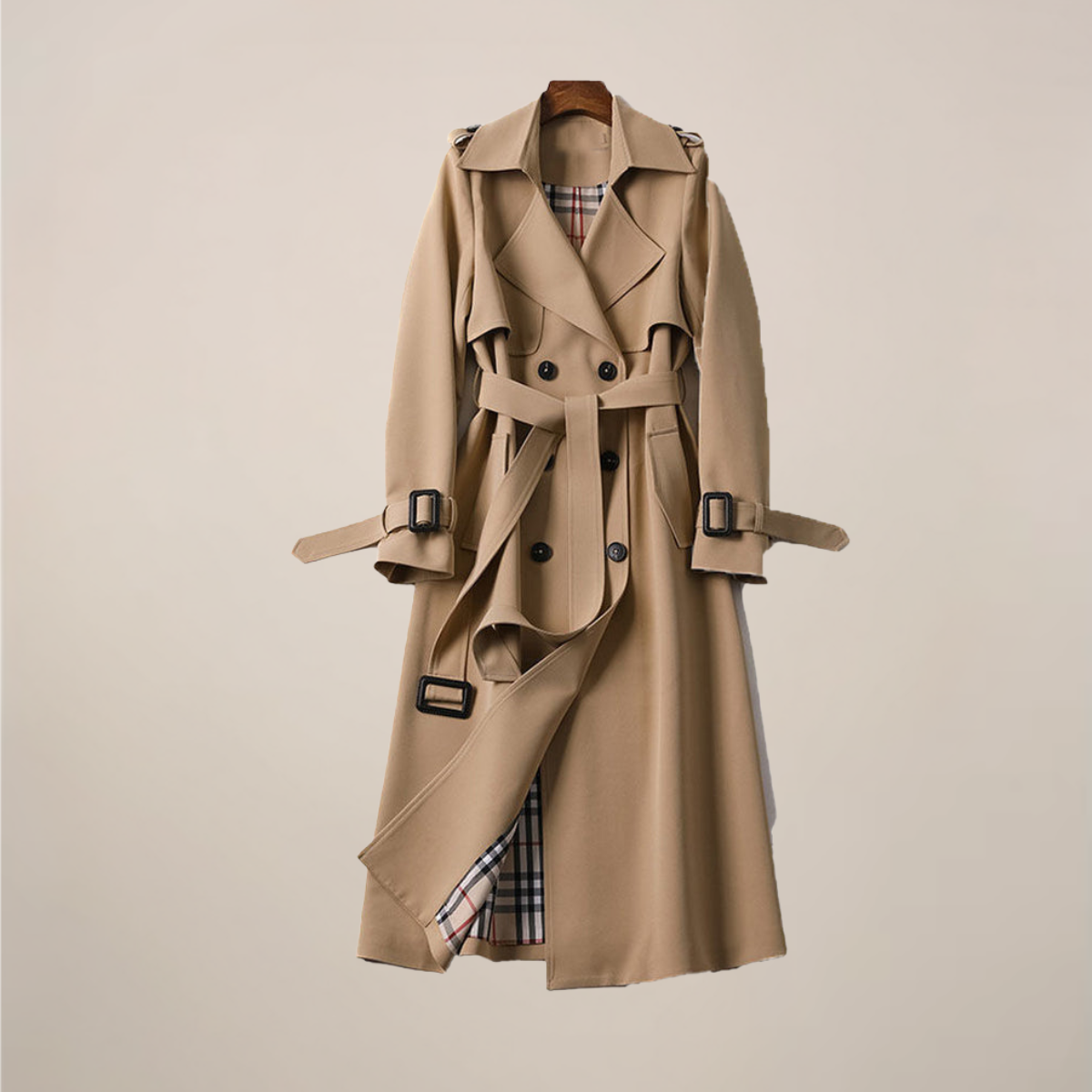 Ladies' Double-Breasted Belted Classic Trench Coat
