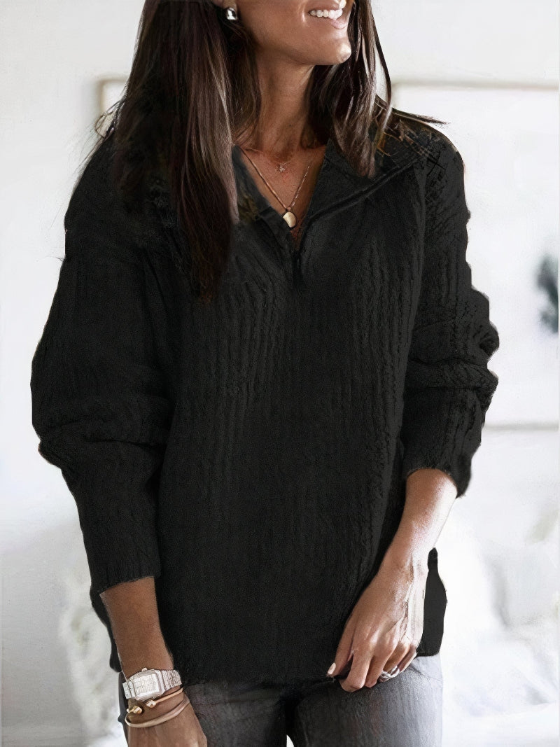 Women's Sweater with Cable Knit and Half Zip