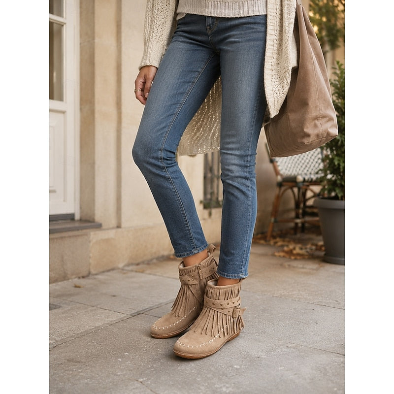 Maren | Fringe-Trimmed Western Ankle Boots