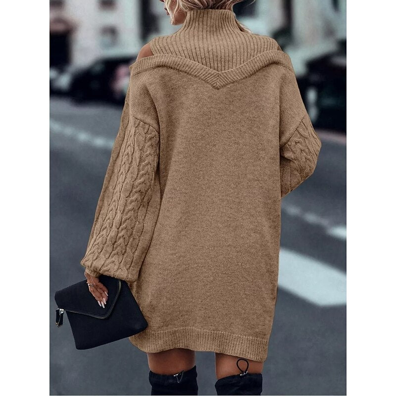 Everly | Turtleneck Sweater Dress with Cold Shoulder Design