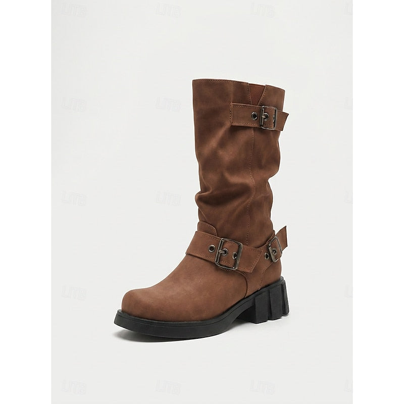 Ramona | Retro Buckle Biker Boots