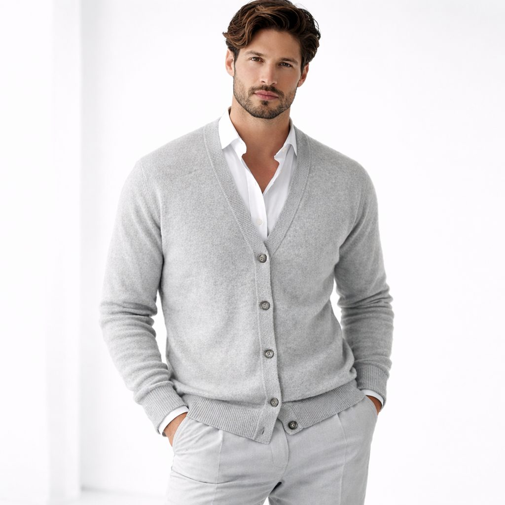 Men's V-Neck Knitted Cardigan with Button Closure