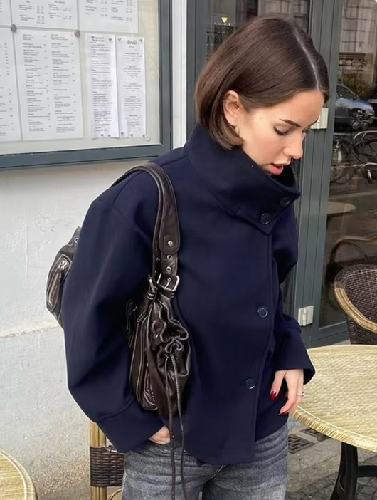 Ladies Short Jacket | Elegant jacket with high collar and buttons