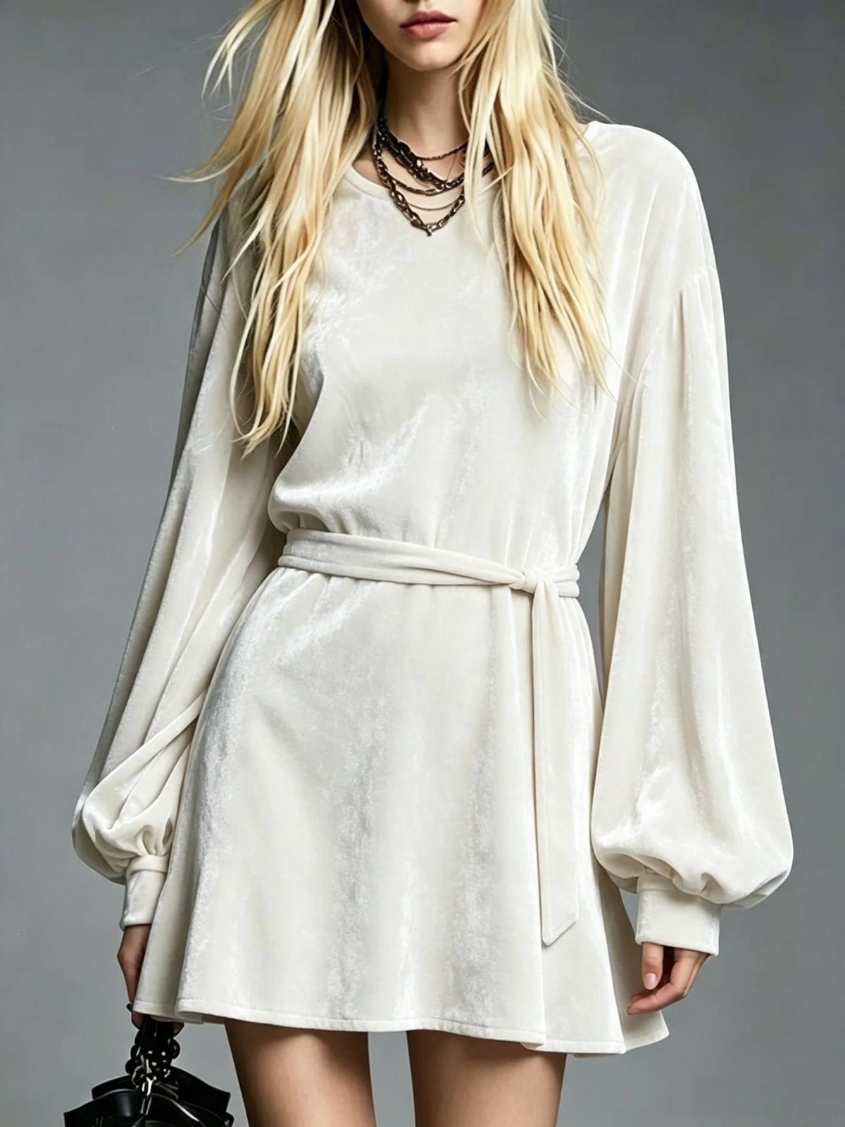 Women's Belted Velvet Dress in A-Line Cut