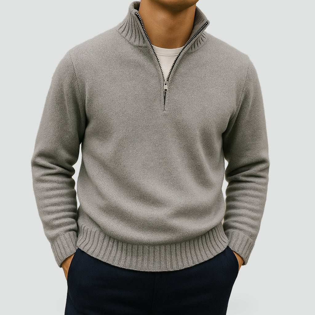 Refined Half-Zip Jumper with Stand-Up Collar for Men