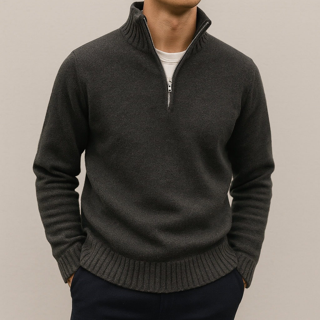 Refined Half-Zip Jumper with Stand-Up Collar for Men