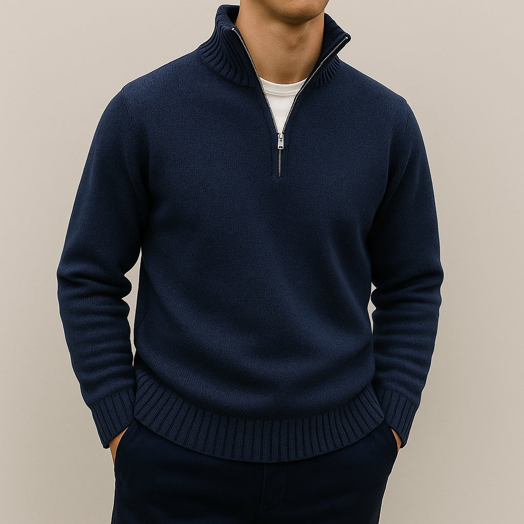 Refined Half-Zip Jumper with Stand-Up Collar for Men
