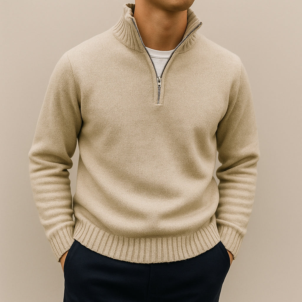 Refined Half-Zip Jumper with Stand-Up Collar for Men