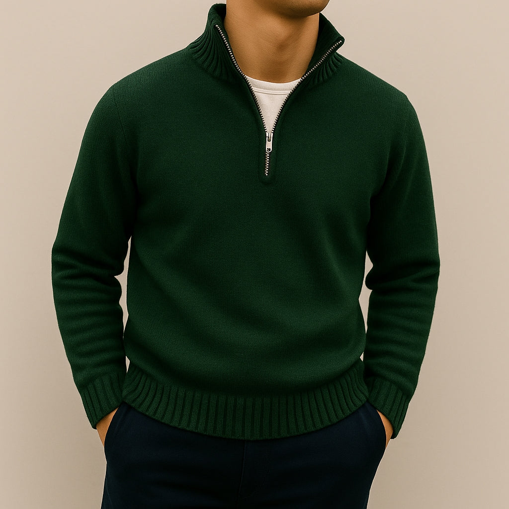 Refined Half-Zip Jumper with Stand-Up Collar for Men