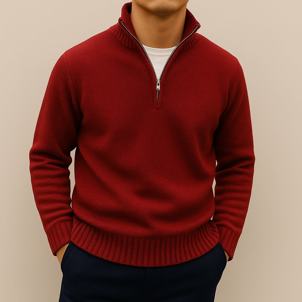 Refined Half-Zip Jumper with Stand-Up Collar for Men