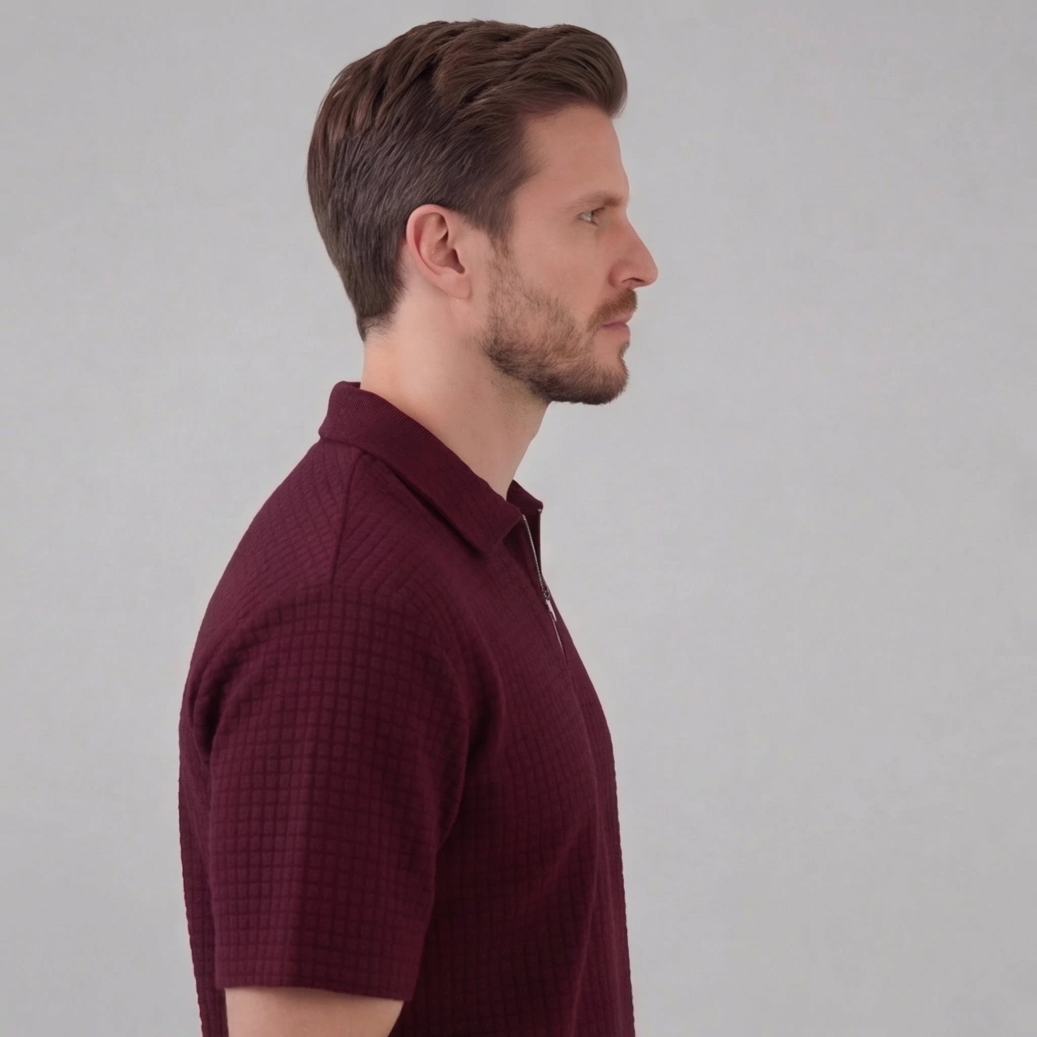 Waffle Knit Set Men's Summer Casual Half Zip Polo