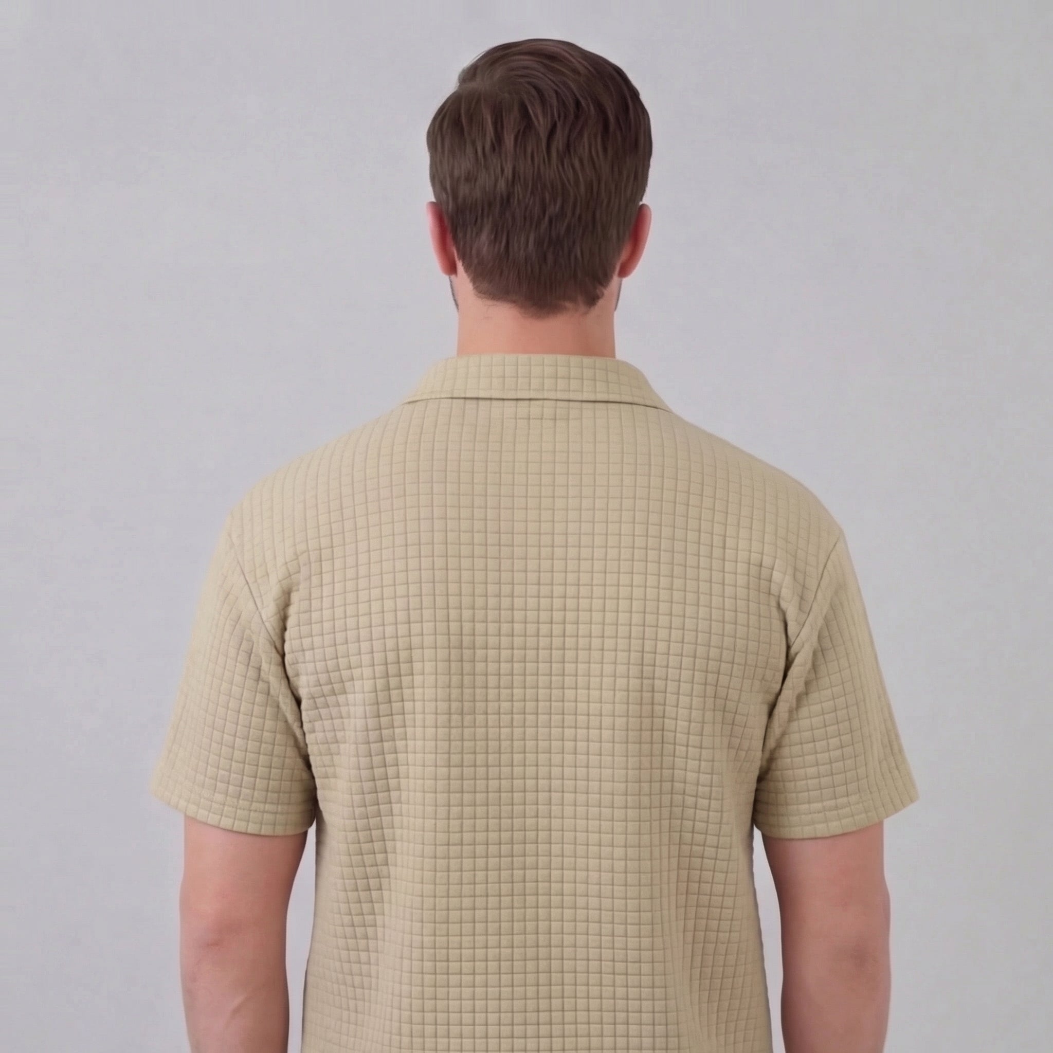 Waffle Knit Set Men's Summer Casual Half Zip Polo