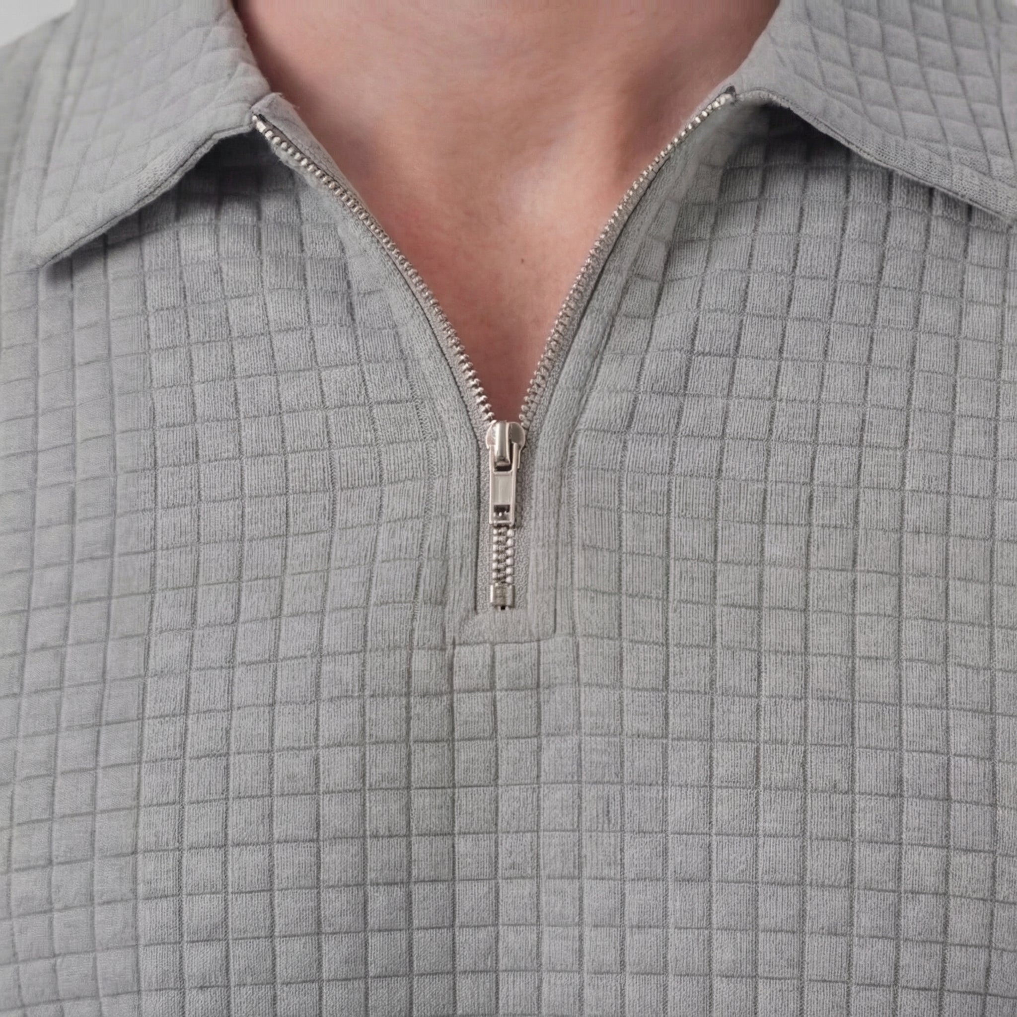 Waffle Knit Set Men's Summer Casual Half Zip Polo