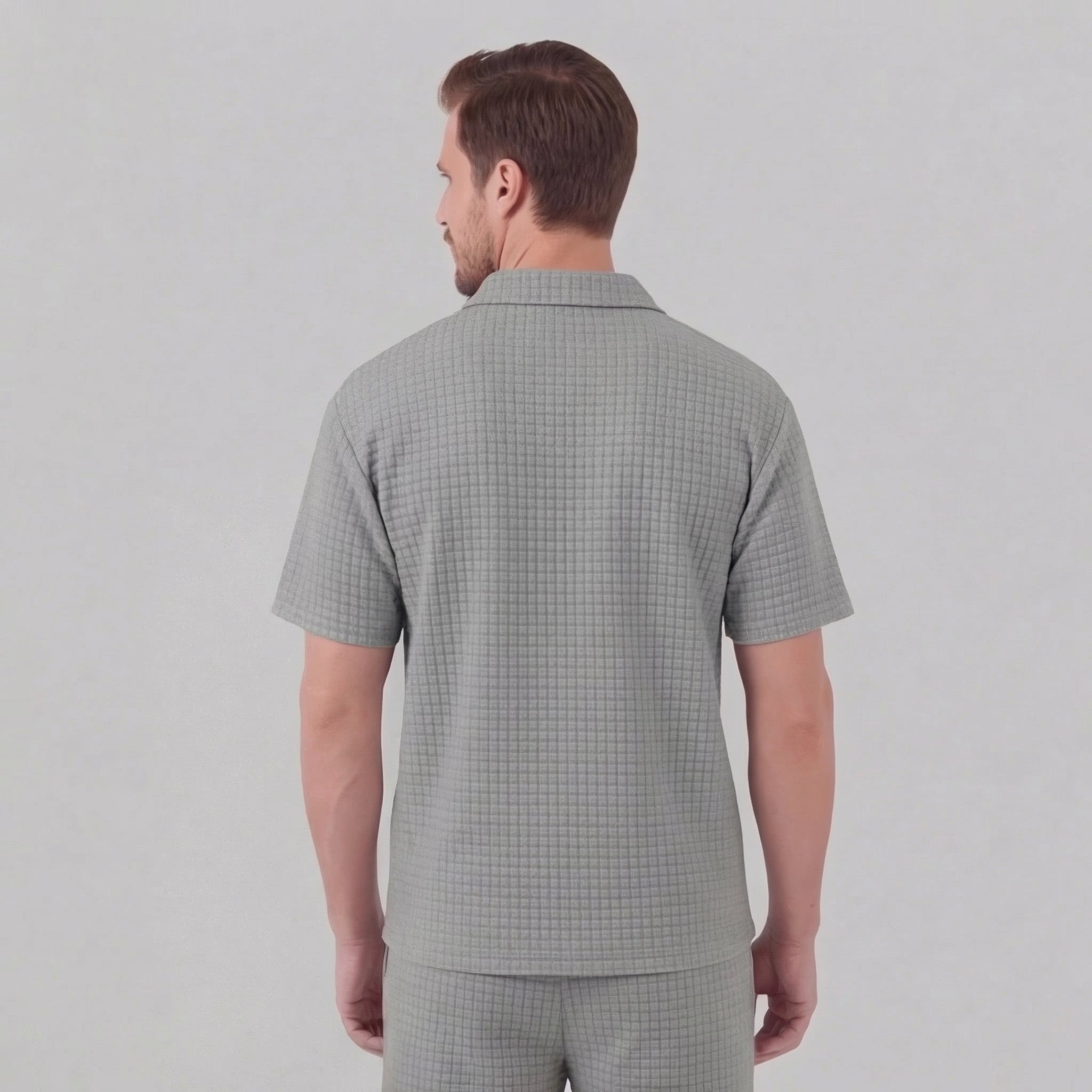 Waffle Knit Set Men's Summer Casual Half Zip Polo