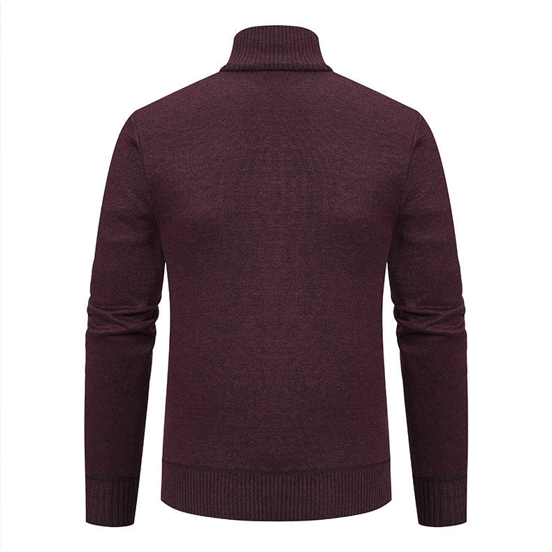 Warm Knitted Men's Gilet with Stand-Up Collar and Zigzag Pattern
