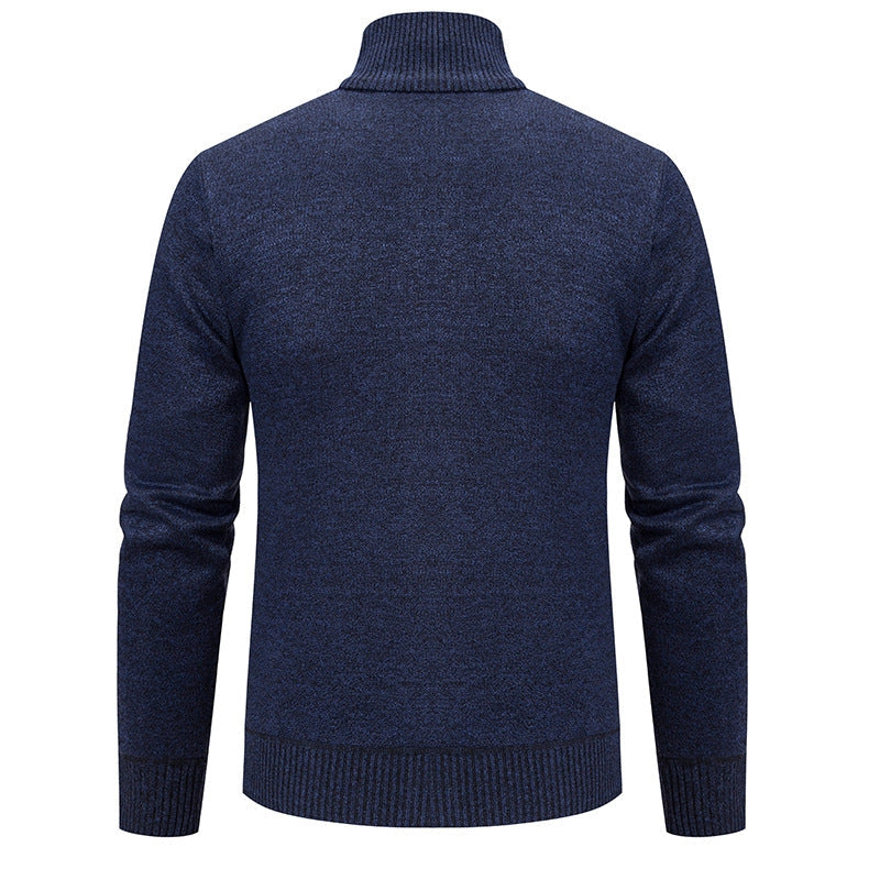 Warm Knitted Men's Gilet with Stand-Up Collar and Zigzag Pattern