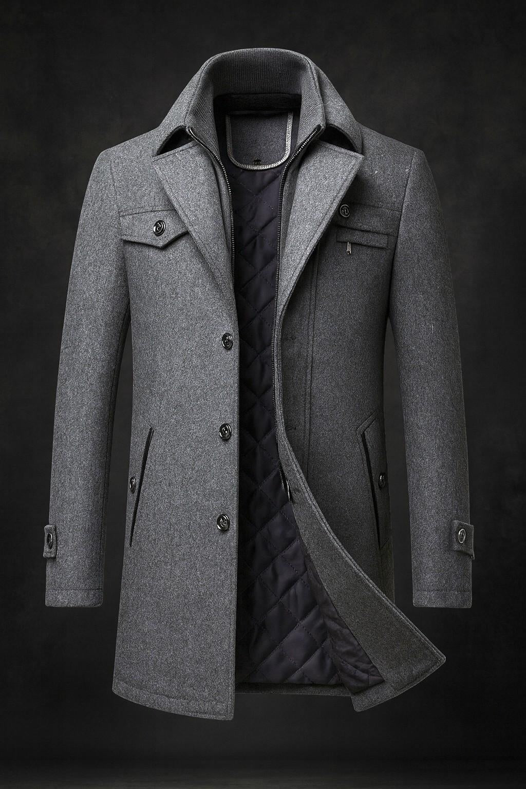 Warm Winter Coat for Men with Textured Collar for Cold Days