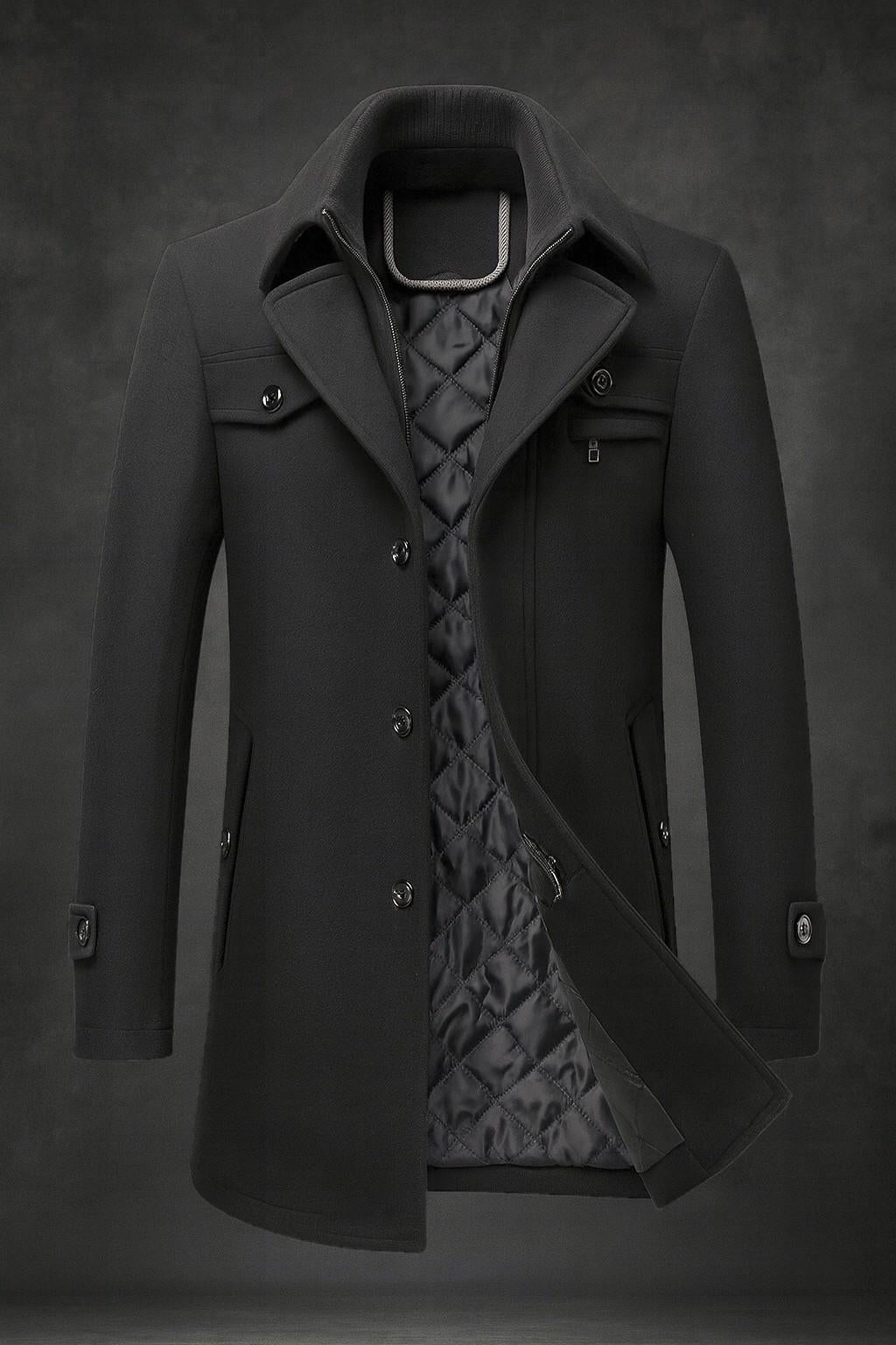 Warm Winter Coat for Men with Textured Collar for Cold Days
