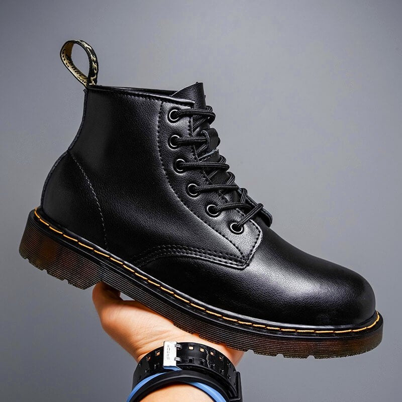 Water-repellent Leather Lace-up Boots with Non-slip Sole for Men
