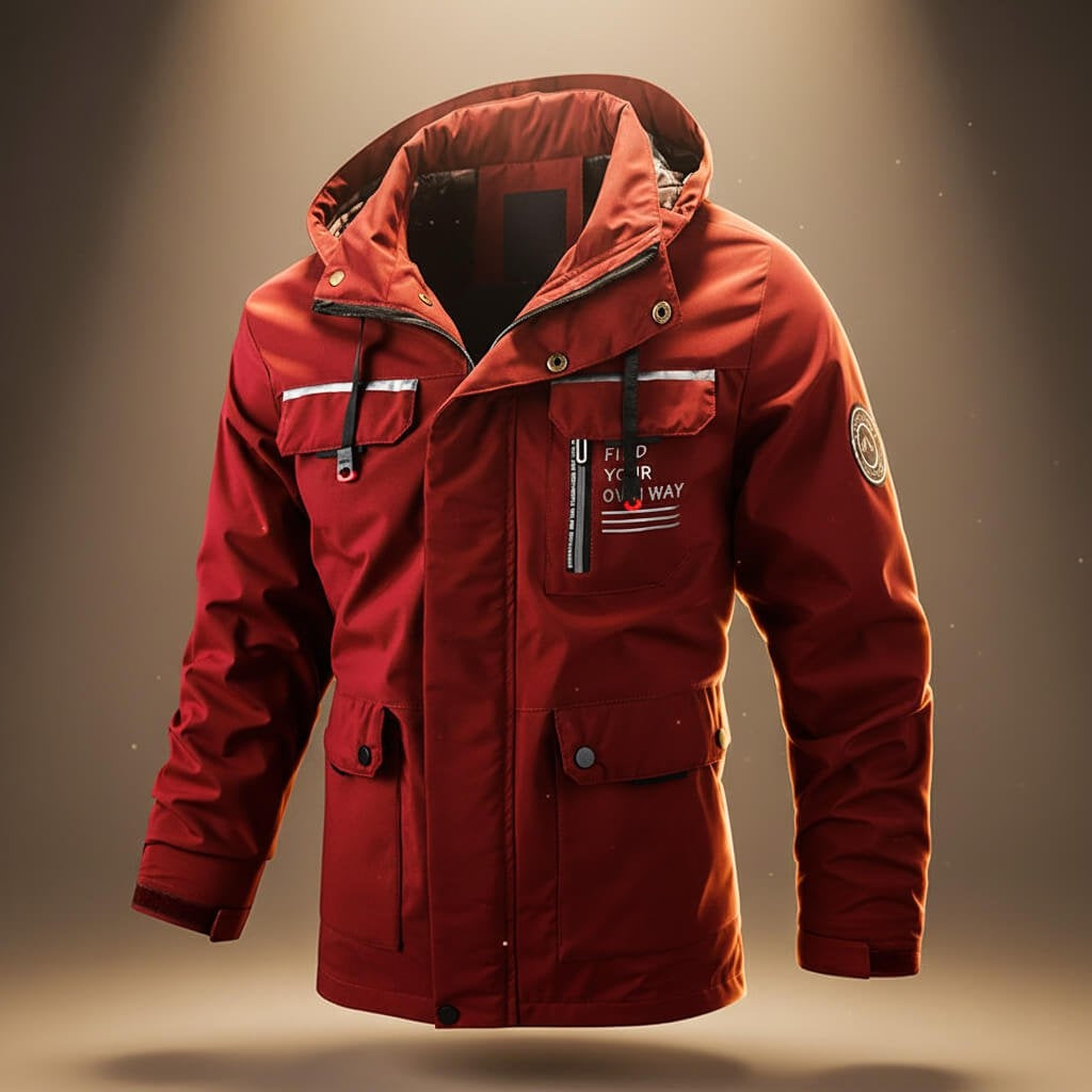 Water-Repellent Parka with Hood and Cargo Pockets for Men