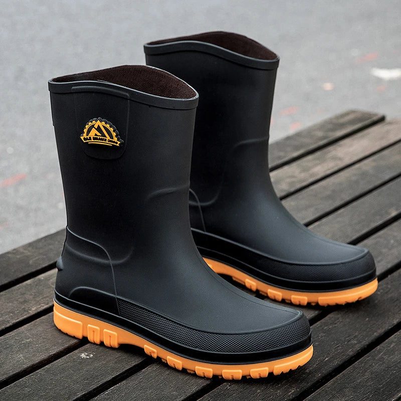 Men's Waterproof Rain Boots with Convenient Pockets